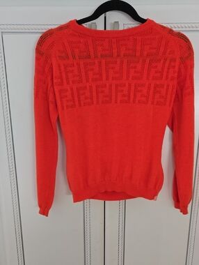 Fendi Orange Openwork Crewneck Sweater